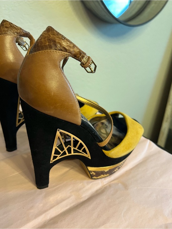 Sam Edelman Shoes - Sam Edelman Yellow Suede, Black Suede & Brown Leather Platform Heels